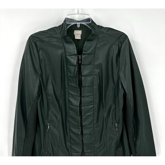 CHICOS faux leather jacket blazer forest green US LARGE 2 12/14 zip up pockets - Picture 4 of 9